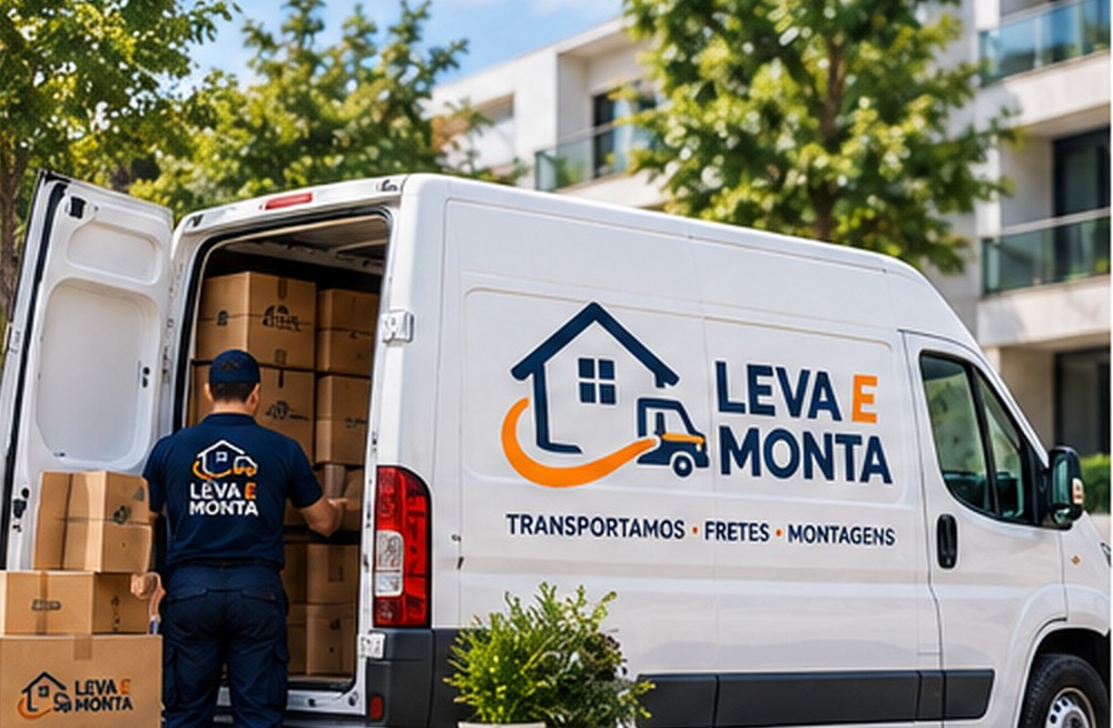 Open Leva e Monta van being loaded with boxes and furniture